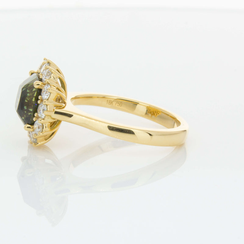 18ct Yellow Gold 3.56ct Green Sapphire & Diamond Belle Ring-Ring-Walker & Hall