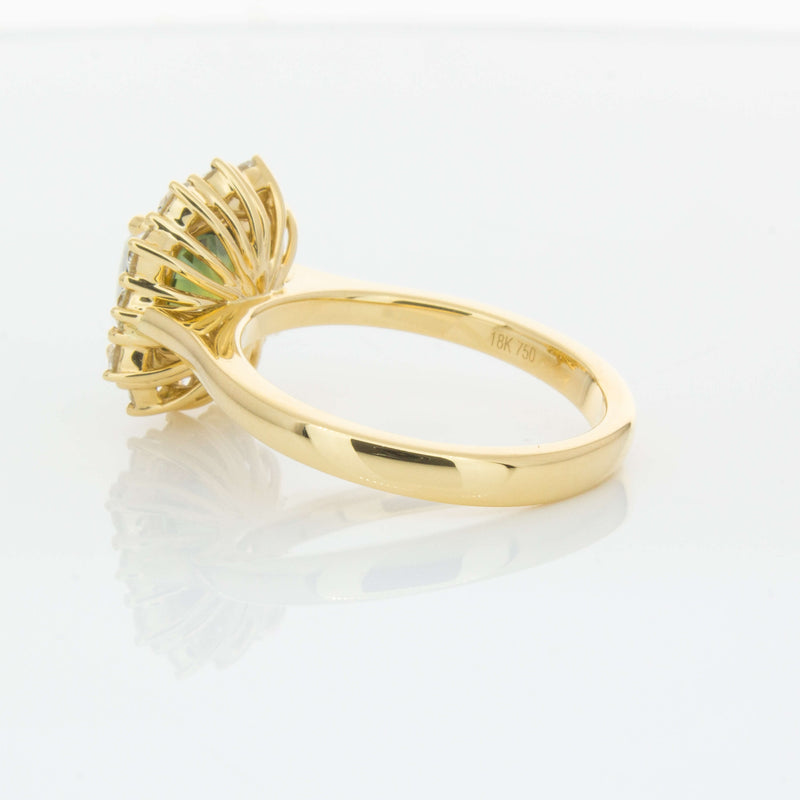 18ct Yellow Gold 3.56ct Green Sapphire & Diamond Belle Ring-Ring-Walker & Hall