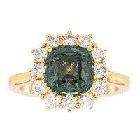 18ct Yellow Gold 3.56ct Green Sapphire & Diamond Belle Ring-Ring-Walker & Hall