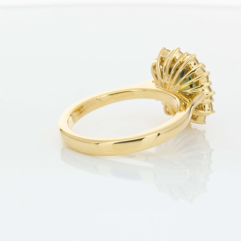 18ct Yellow Gold 3.56ct Green Sapphire & Diamond Belle Ring-Ring-Walker & Hall