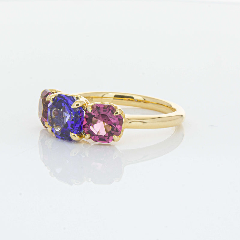 18ct Yellow Gold Three Stone Tanzanite & Tourmaline Octavia Ring-Ring-Walker & Hall