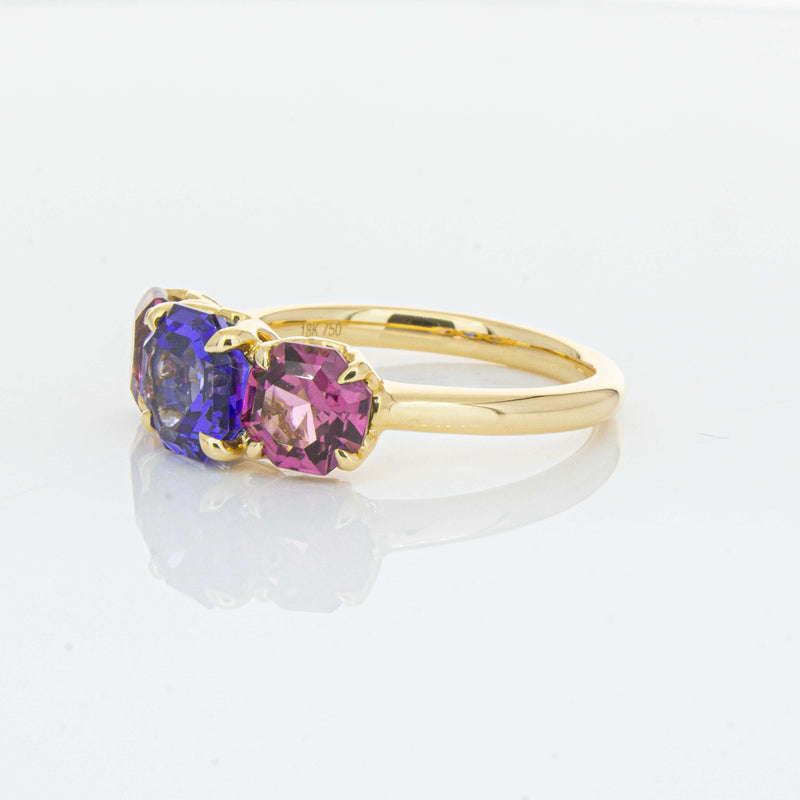 18ct Yellow Gold Three Stone Tanzanite & Tourmaline Octavia Ring-Ring-Walker & Hall