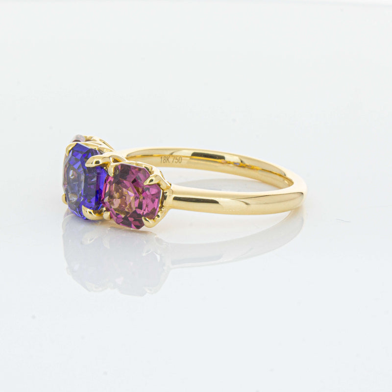 18ct Yellow Gold Three Stone Tanzanite & Tourmaline Octavia Ring-Ring-Walker & Hall