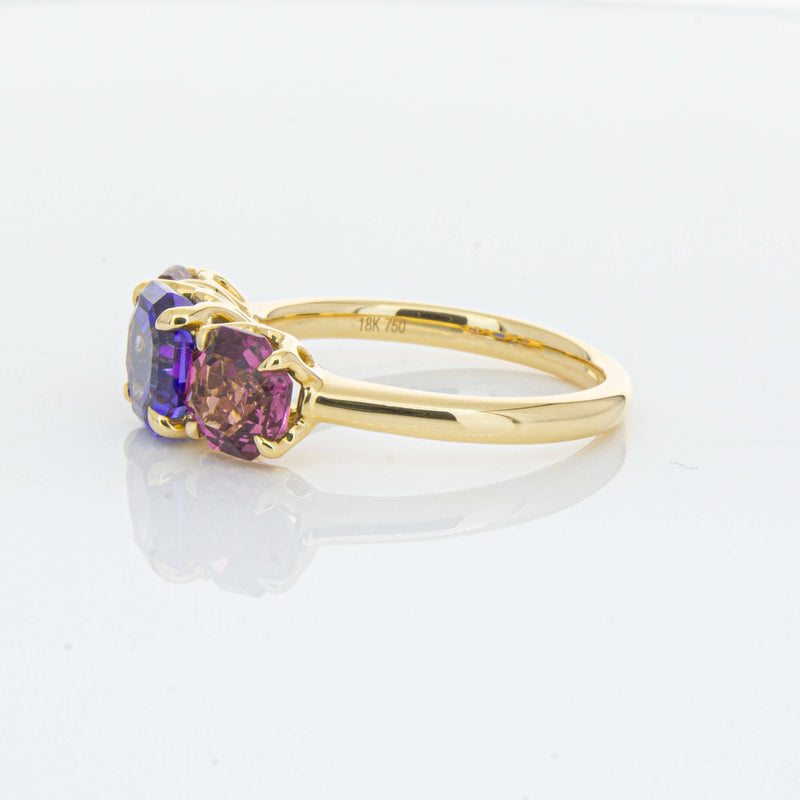 18ct Yellow Gold Three Stone Tanzanite & Tourmaline Octavia Ring-Ring-Walker & Hall