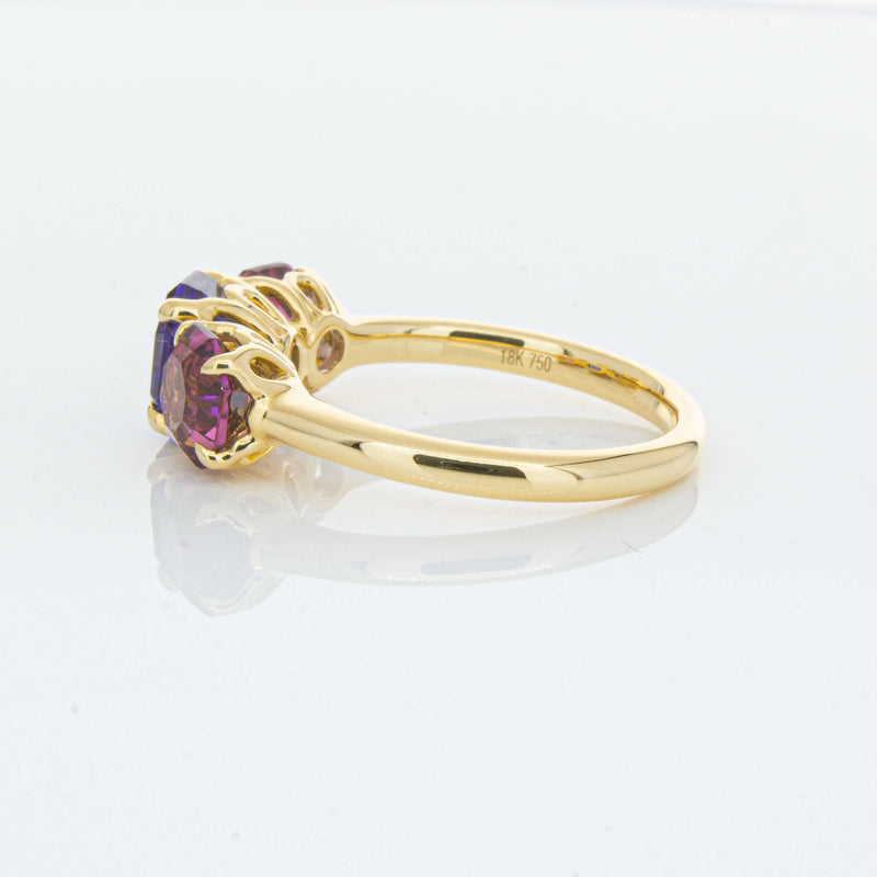 18ct Yellow Gold Three Stone Tanzanite & Tourmaline Octavia Ring-Ring-Walker & Hall