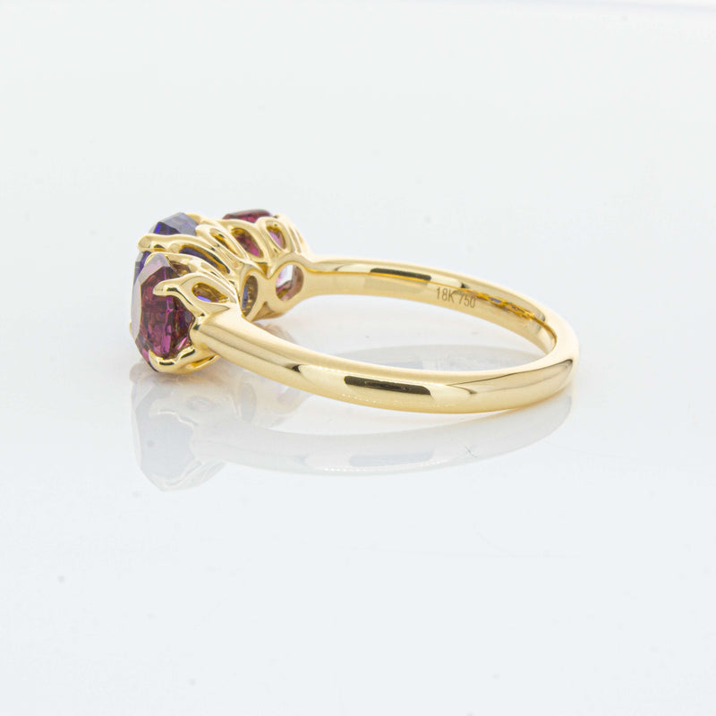 18ct Yellow Gold Three Stone Tanzanite & Tourmaline Octavia Ring-Ring-Walker & Hall