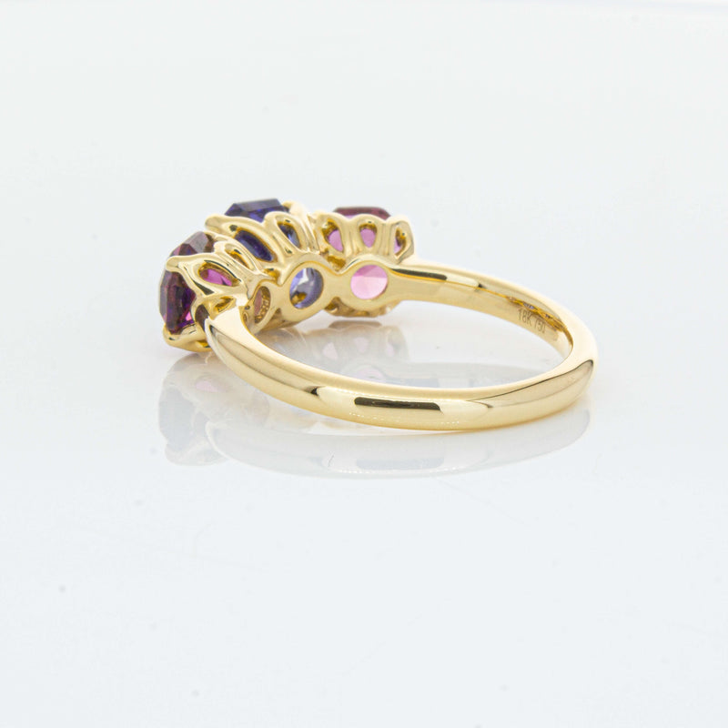 18ct Yellow Gold Three Stone Tanzanite & Tourmaline Octavia Ring-Ring-Walker & Hall