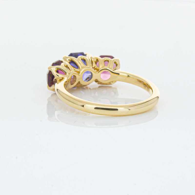 18ct Yellow Gold Three Stone Tanzanite & Tourmaline Octavia Ring-Ring-Walker & Hall