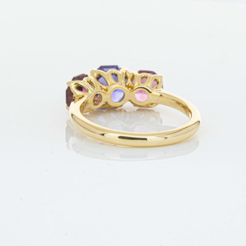 18ct Yellow Gold Three Stone Tanzanite & Tourmaline Octavia Ring-Ring-Walker & Hall