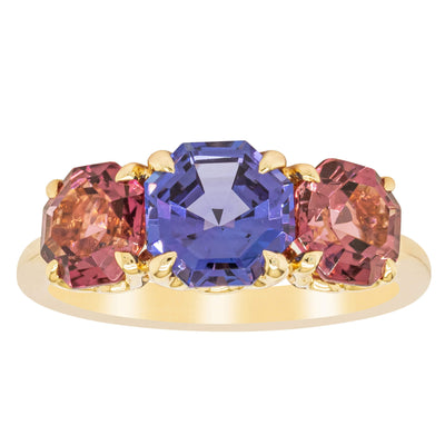 18ct Yellow Gold Three Stone Tanzanite & Tourmaline Octavia Ring-Ring-Walker & Hall