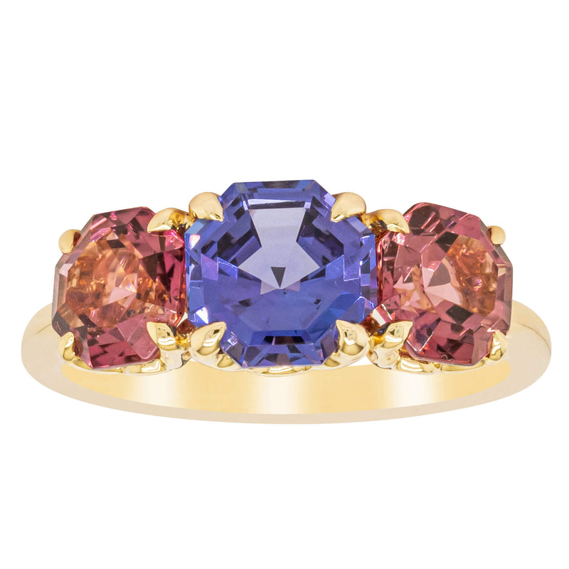 18ct Yellow Gold Three Stone Tanzanite & Tourmaline Octavia Ring-Ring-Walker & Hall