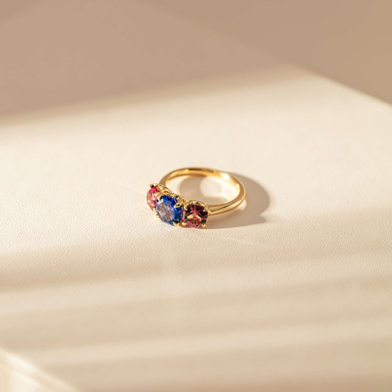 18ct Yellow Gold Three Stone Tanzanite & Tourmaline Octavia Ring-Ring-Walker & Hall