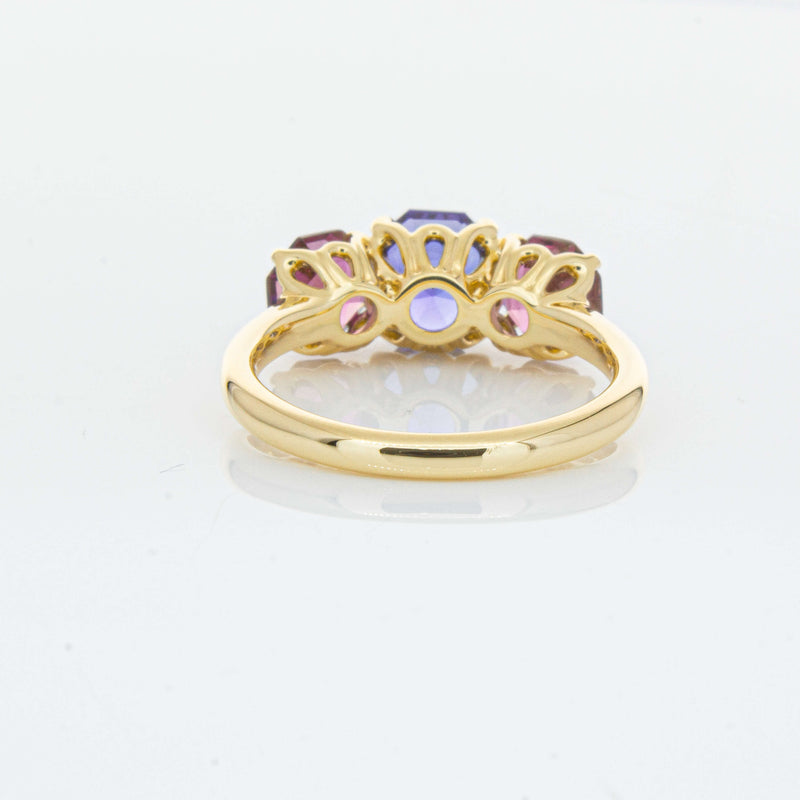 18ct Yellow Gold Three Stone Tanzanite & Tourmaline Octavia Ring-Ring-Walker & Hall