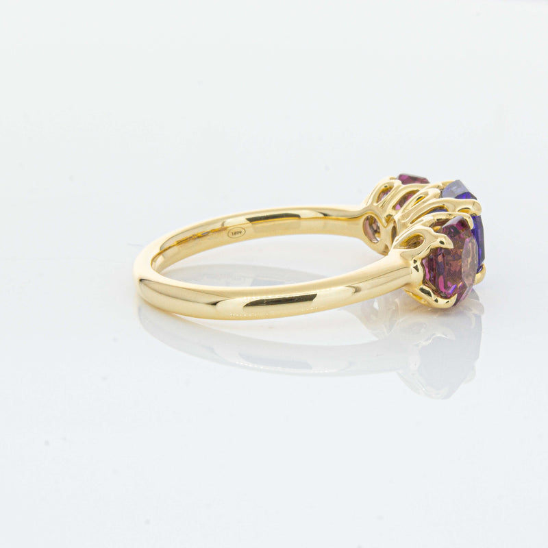 18ct Yellow Gold Three Stone Tanzanite & Tourmaline Octavia Ring-Ring-Walker & Hall