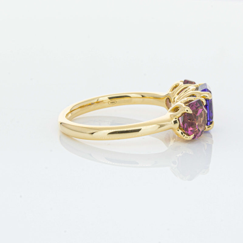 18ct Yellow Gold Three Stone Tanzanite & Tourmaline Octavia Ring-Ring-Walker & Hall