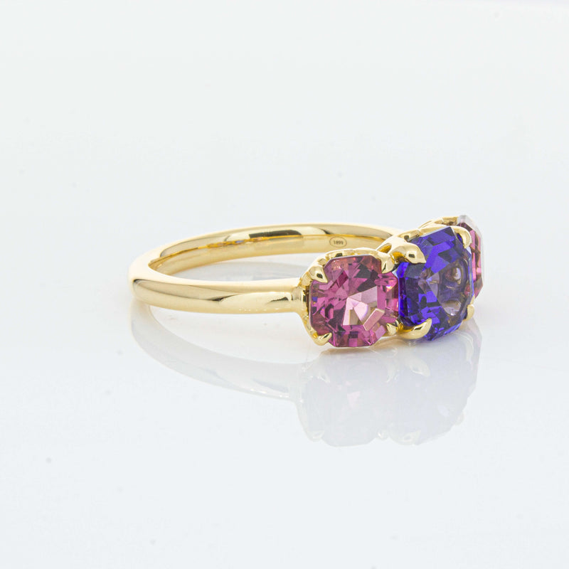 18ct Yellow Gold Three Stone Tanzanite & Tourmaline Octavia Ring-Ring-Walker & Hall