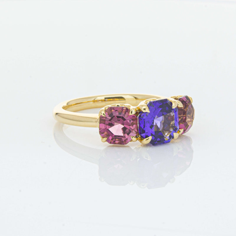 18ct Yellow Gold Three Stone Tanzanite & Tourmaline Octavia Ring-Ring-Walker & Hall