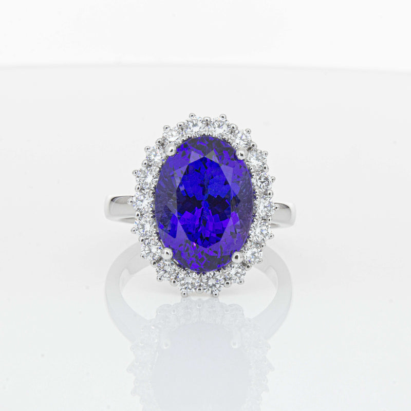 18ct White Gold 7.15ct Tanzanite & Diamond Belle Ring-Ring-Walker & Hall