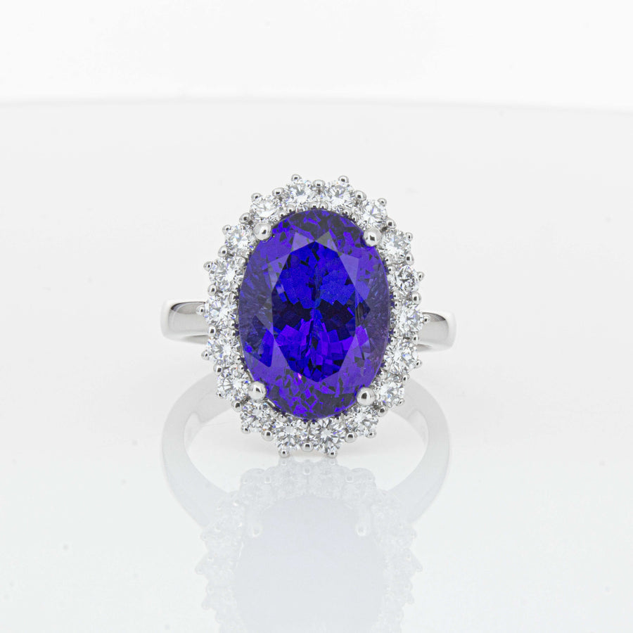 18ct White Gold 7.15ct Tanzanite & Diamond Belle Ring-Ring-Walker & Hall