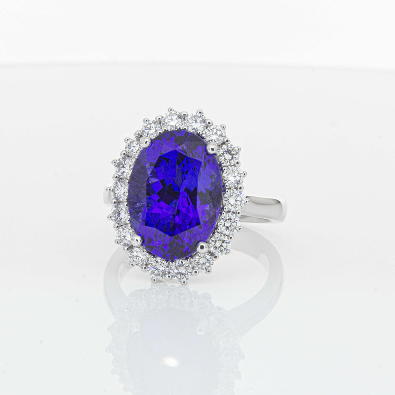 18ct White Gold 7.15ct Tanzanite & Diamond Belle Ring-Ring-Walker & Hall