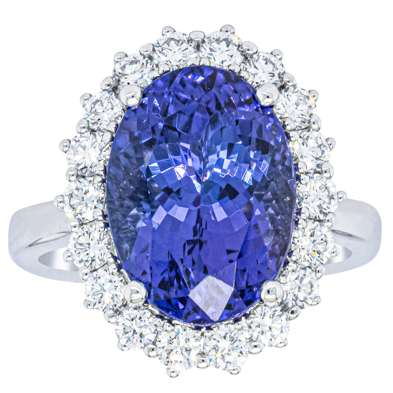 18ct White Gold 7.15ct Tanzanite & Diamond Belle Ring-Ring-Walker & Hall