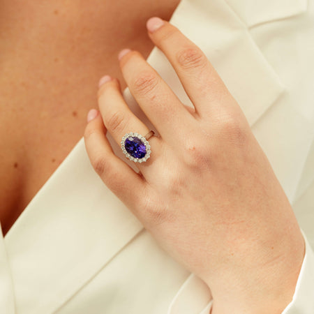 18ct White Gold 7.15ct Tanzanite & Diamond Belle Ring-Ring-Walker & Hall