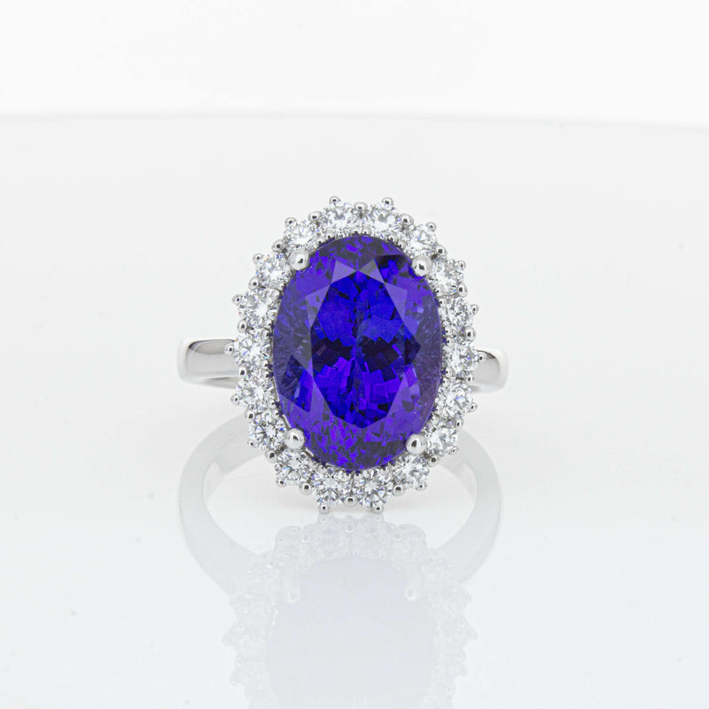 18ct White Gold 7.15ct Tanzanite & Diamond Belle Ring-Ring-Walker & Hall