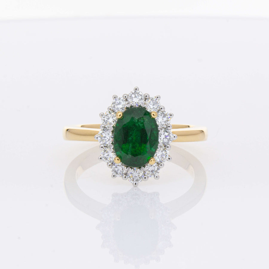 18ct Yellow Gold 1.40ct Emerald & Diamond Belle Ring-Ring-Walker & Hall