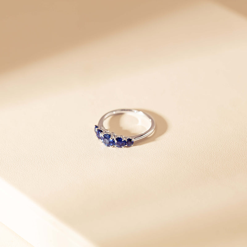 18ct White Gold Five Stone Sapphire Octavia Ring-Ring-Walker & Hall