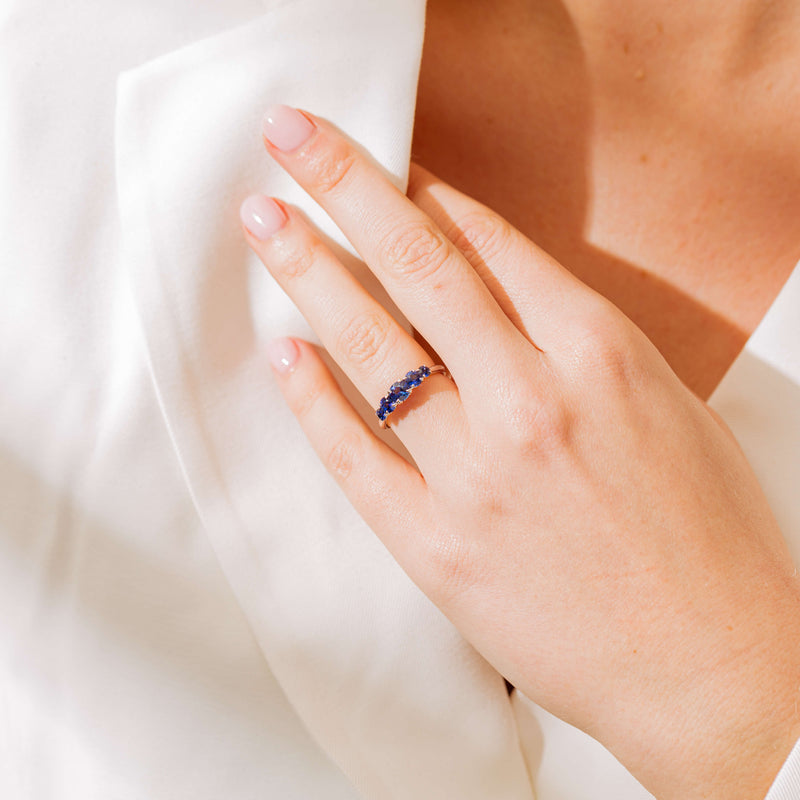 18ct White Gold Five Stone Sapphire Octavia Ring-Ring-Walker & Hall