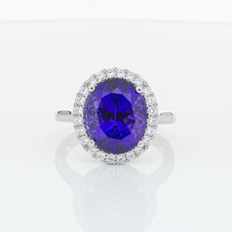 18ct White Gold 6.15ct Tanzanite & Diamond Fleur Ring-Ring-Walker & Hall