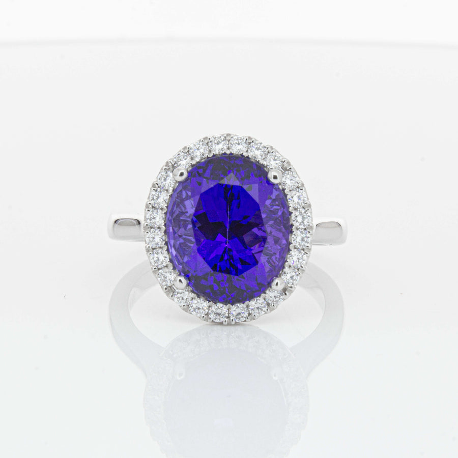 18ct White Gold 6.15ct Tanzanite & Diamond Fleur Ring-Ring-Walker & Hall