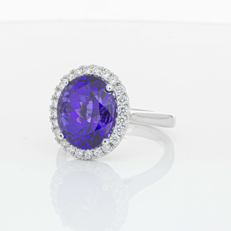 18ct White Gold 6.15ct Tanzanite & Diamond Fleur Ring-Ring-Walker & Hall