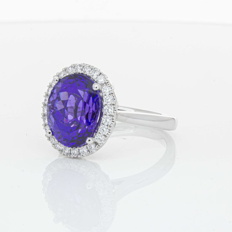 18ct White Gold 6.15ct Tanzanite & Diamond Fleur Ring-Ring-Walker & Hall