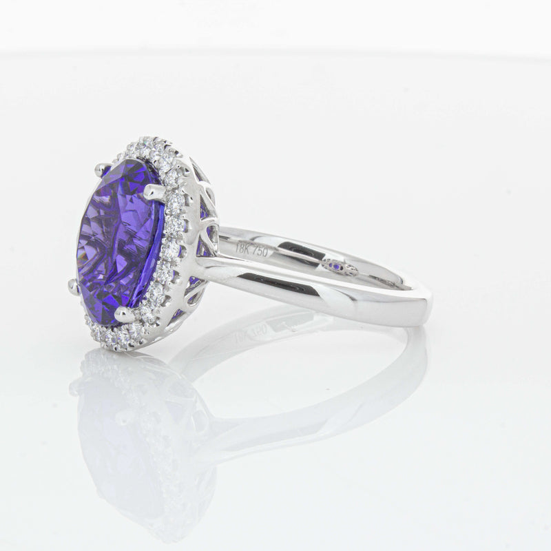 18ct White Gold 6.15ct Tanzanite & Diamond Fleur Ring-Ring-Walker & Hall