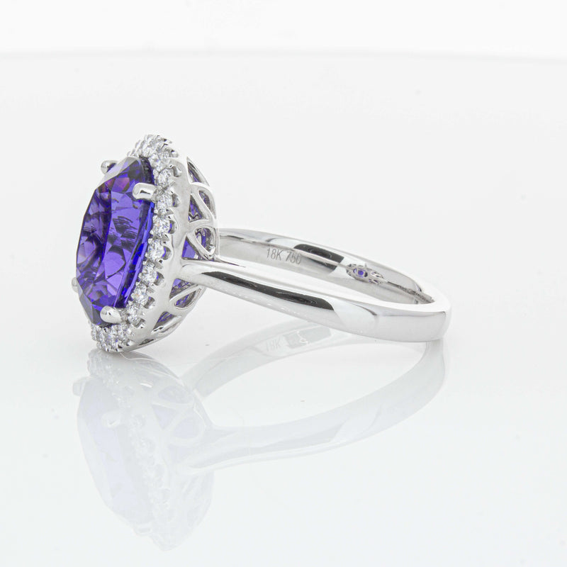 18ct White Gold 6.15ct Tanzanite & Diamond Fleur Ring-Ring-Walker & Hall