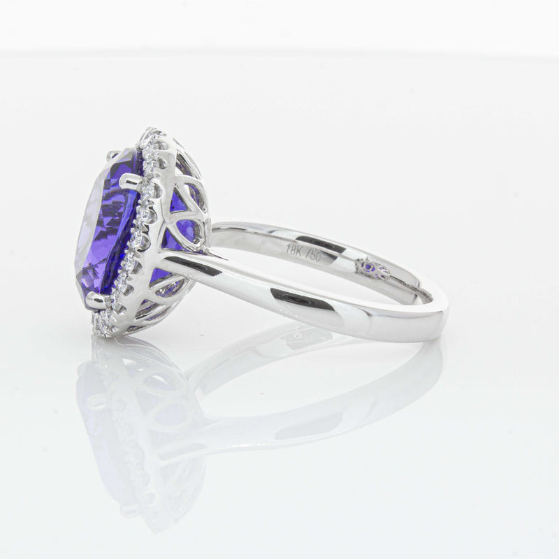 18ct White Gold 6.15ct Tanzanite & Diamond Fleur Ring-Ring-Walker & Hall