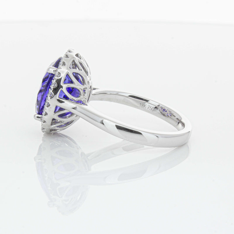 18ct White Gold 6.15ct Tanzanite & Diamond Fleur Ring-Ring-Walker & Hall