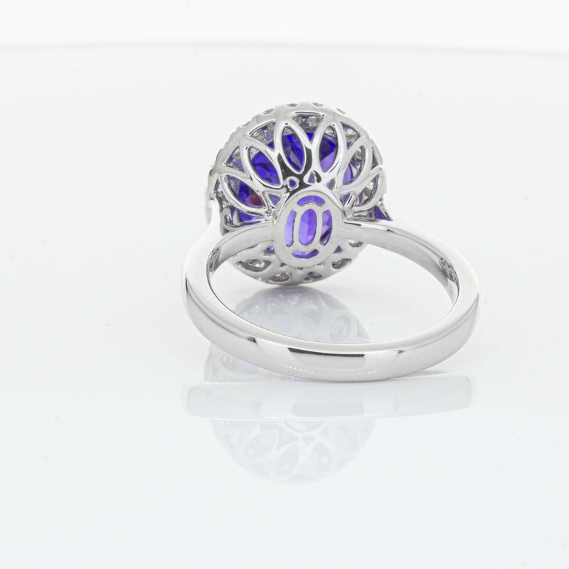 18ct White Gold 6.15ct Tanzanite & Diamond Fleur Ring-Ring-Walker & Hall