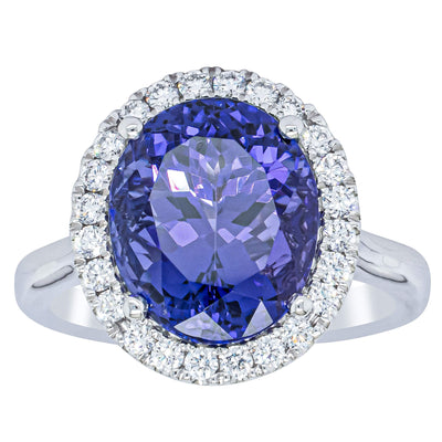 18ct White Gold 6.15ct Tanzanite & Diamond Fleur Ring-Ring-Walker & Hall