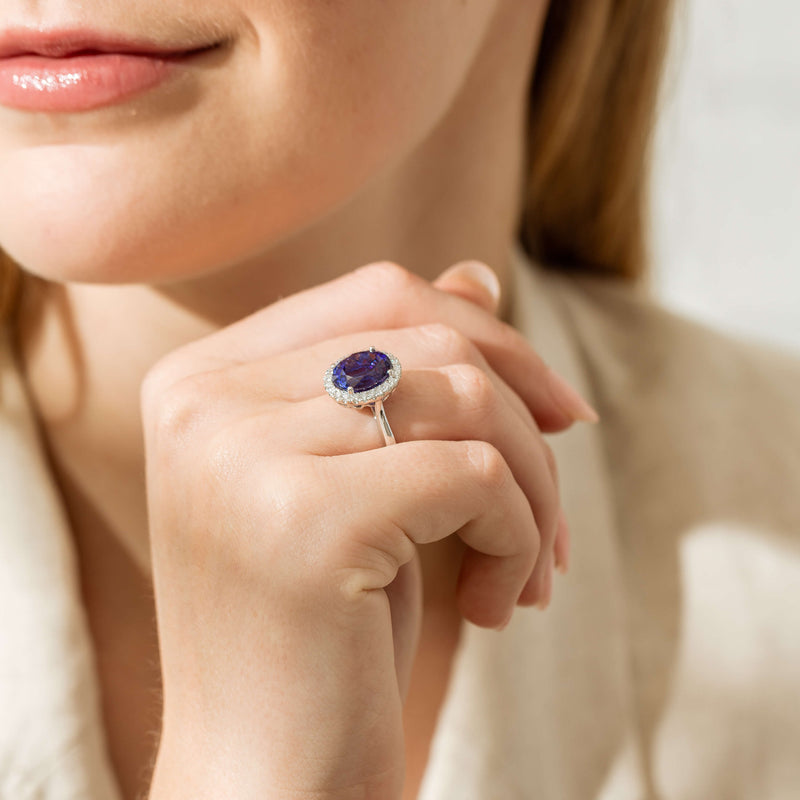 18ct White Gold 6.15ct Tanzanite & Diamond Fleur Ring-Ring-Walker & Hall