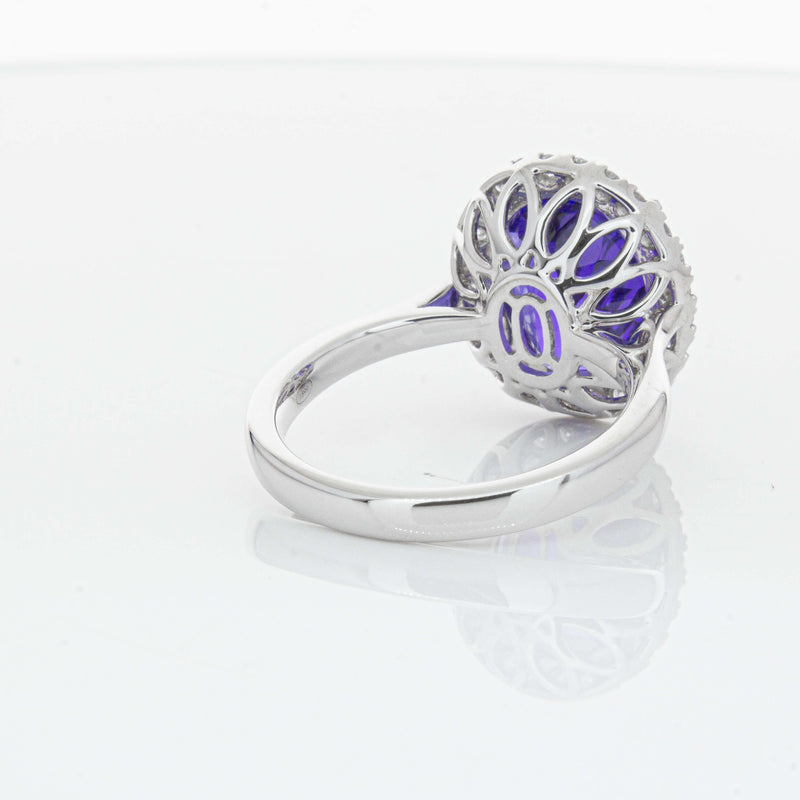 18ct White Gold 6.15ct Tanzanite & Diamond Fleur Ring-Ring-Walker & Hall