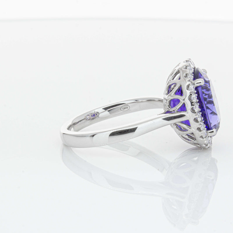 18ct White Gold 6.15ct Tanzanite & Diamond Fleur Ring-Ring-Walker & Hall