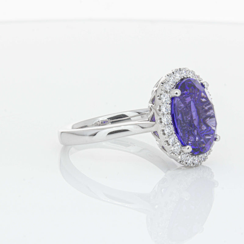 18ct White Gold 6.15ct Tanzanite & Diamond Fleur Ring-Ring-Walker & Hall