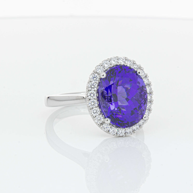 18ct White Gold 6.15ct Tanzanite & Diamond Fleur Ring-Ring-Walker & Hall