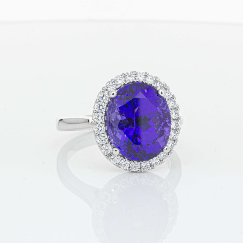 18ct White Gold 6.15ct Tanzanite & Diamond Fleur Ring-Ring-Walker & Hall