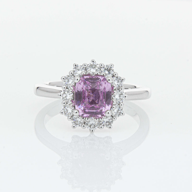 18ct White Gold 2.03ct Pink Sapphire & Diamond Belle Ring-Ring-Walker & Hall