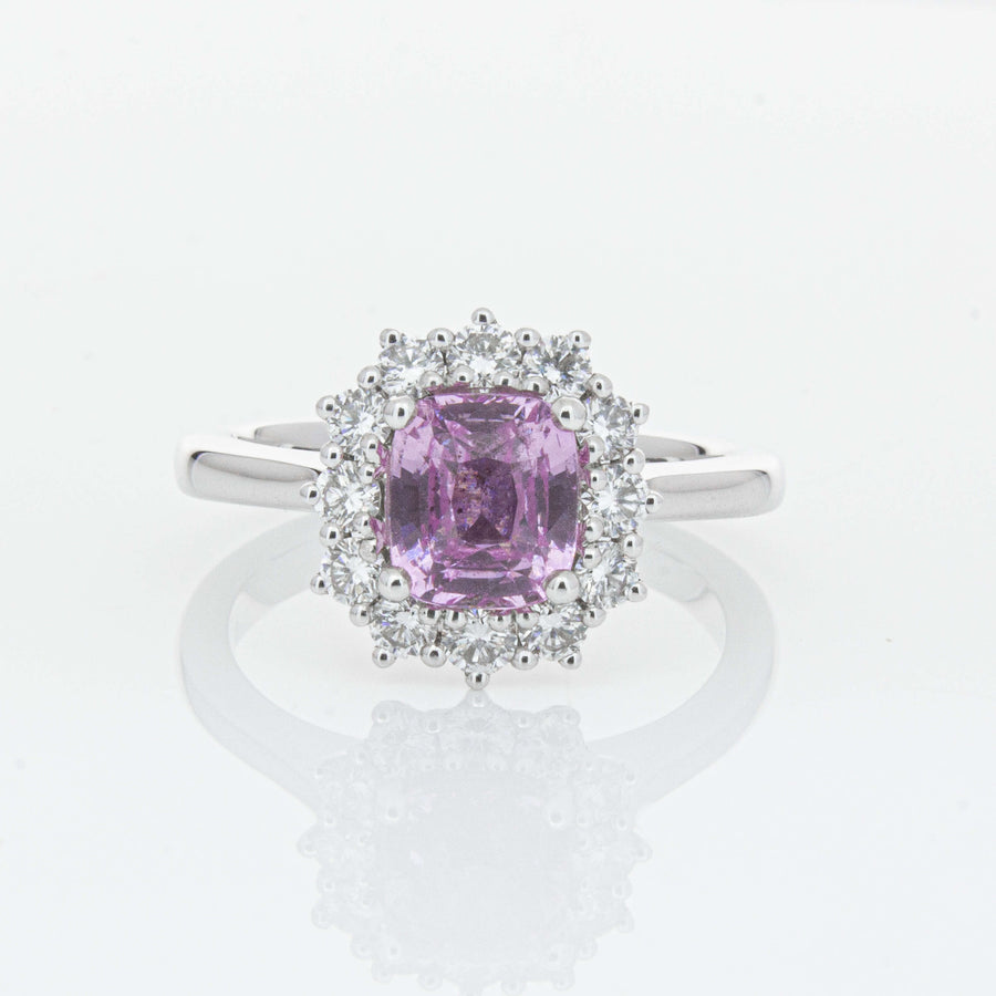 18ct White Gold 2.03ct Pink Sapphire & Diamond Belle Ring-Ring-Walker & Hall