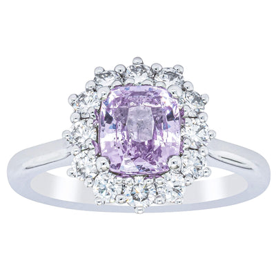 18ct White Gold 2.03ct Pink Sapphire & Diamond Belle Ring-Ring-Walker & Hall
