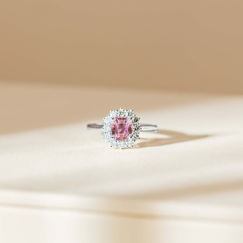 18ct White Gold 2.03ct Pink Sapphire & Diamond Belle Ring-Ring-Walker & Hall